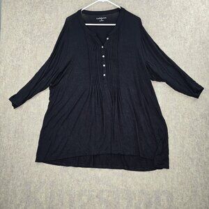 Croft & Barrow Womens Black Tunic Top 3X Rayon Blend 3/4 Sleeve Loose Fit